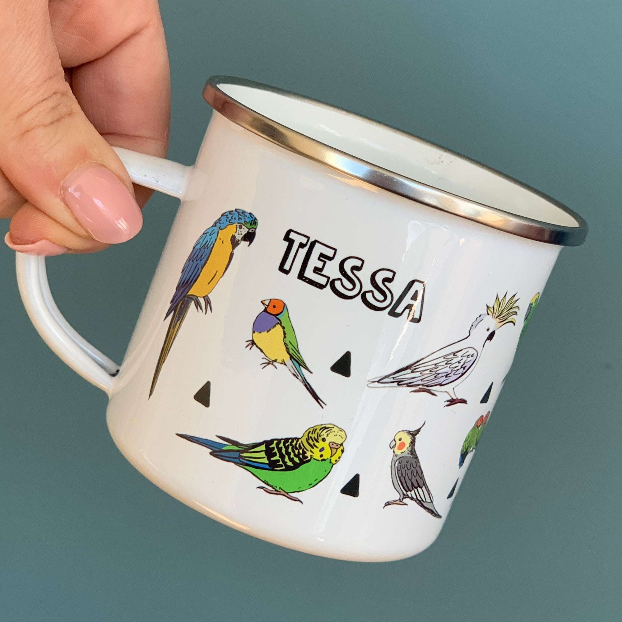 Tropical Bird and Parrot Personalised Enamel Mug - Hendog Designs