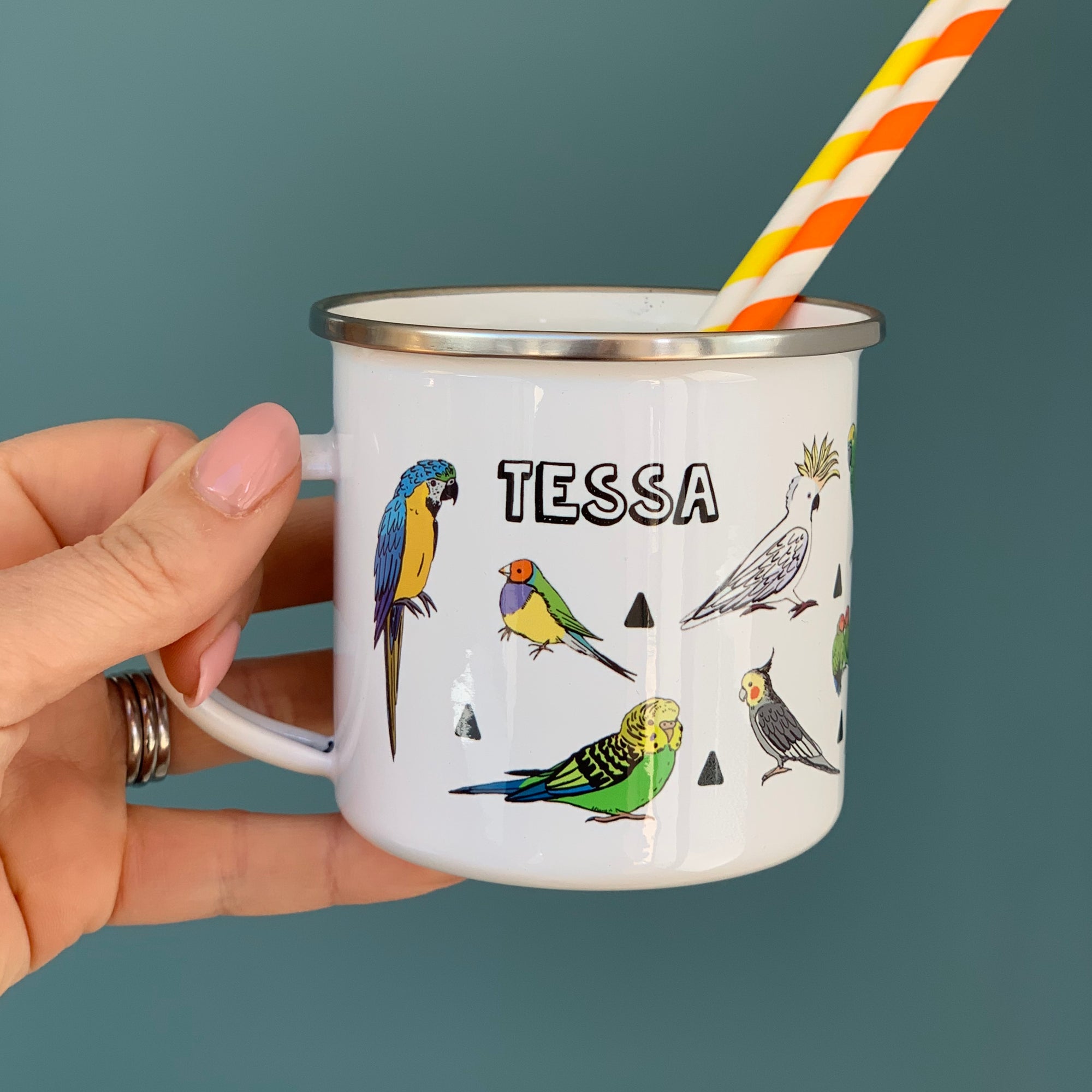 Tropical Bird and Parrot Personalised Enamel Mug - Hendog Designs