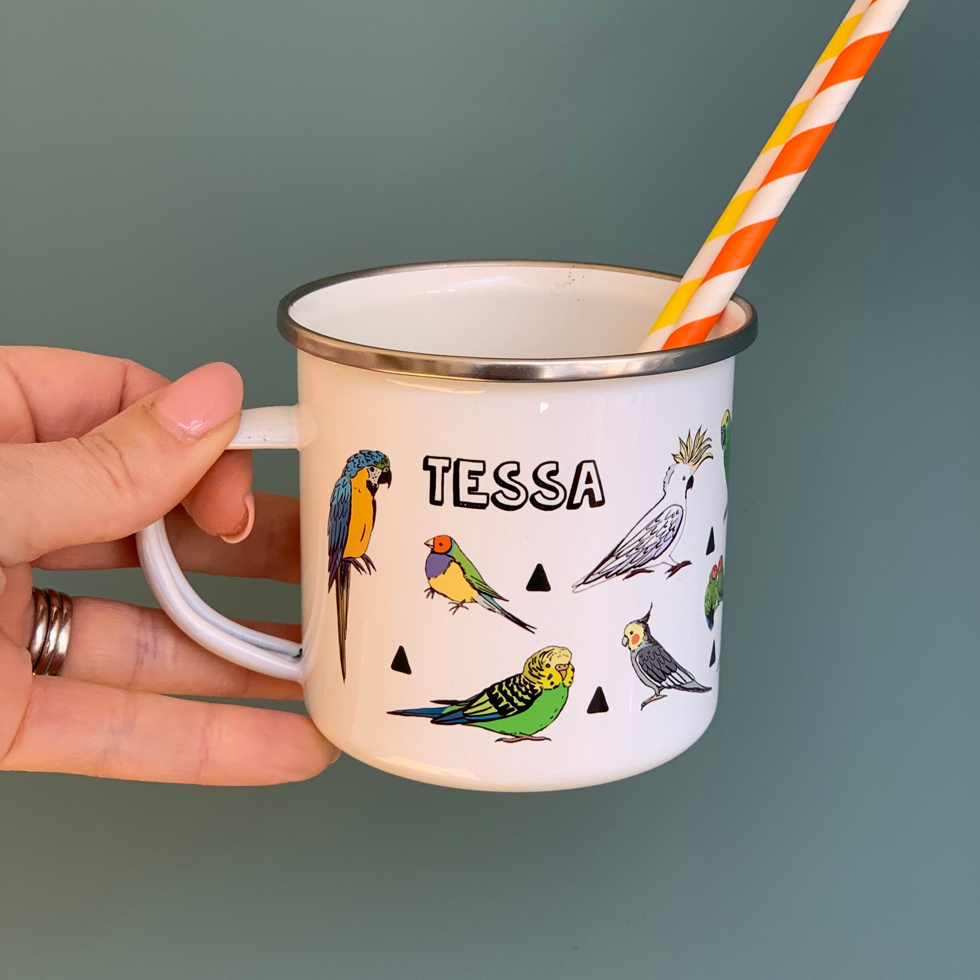 Tropical Bird and Parrot Personalised Enamel Mug - Hendog Designs