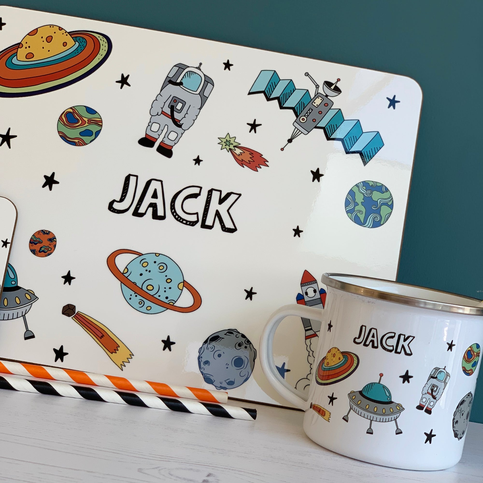 Space Placemat, Coaster & Enamel Mug Gift Set - Hendog Designs