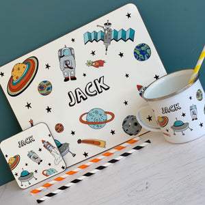 Space Placemat, Coaster & Enamel Mug Gift Set