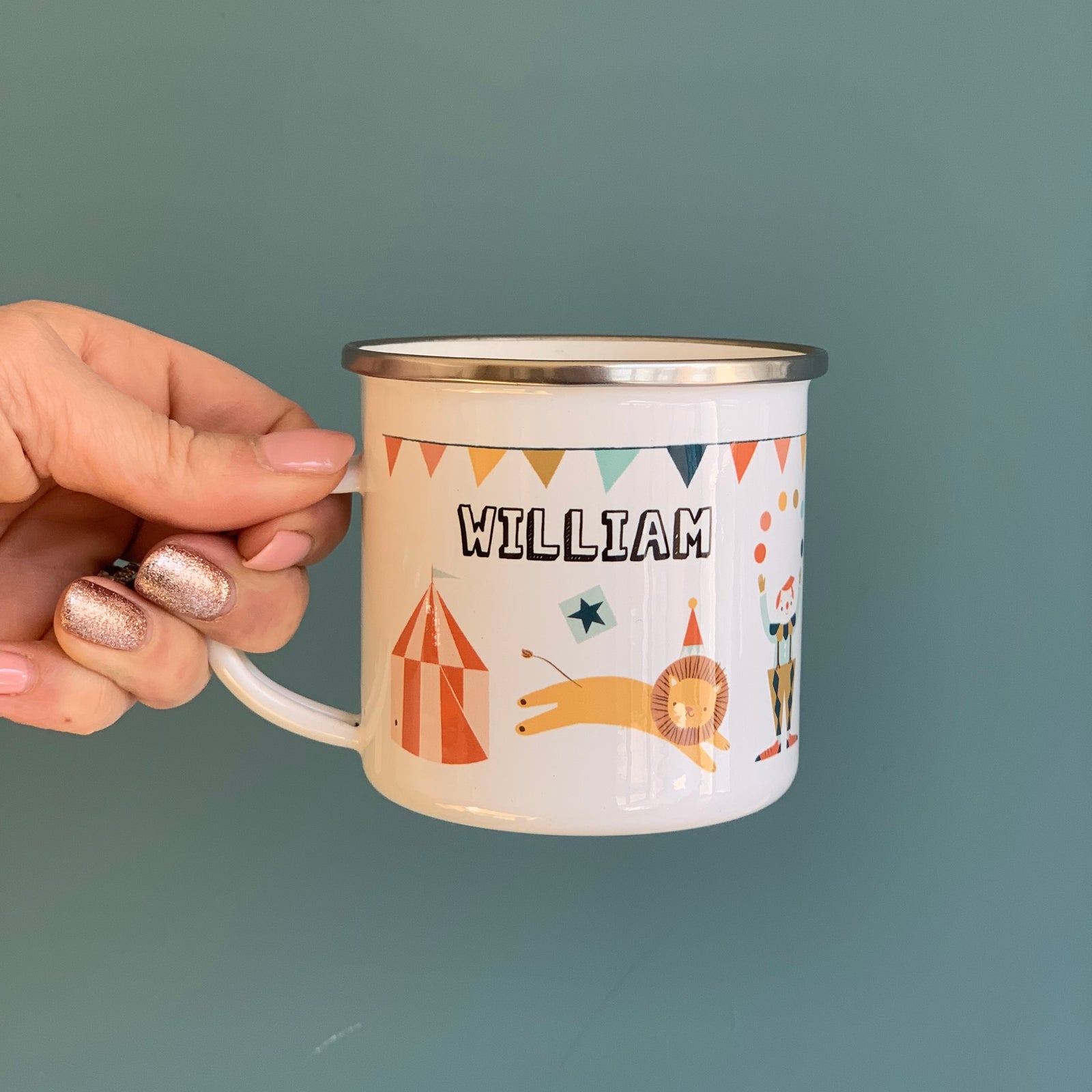 Circus Personalised Enamel Mug - Hendog Designs