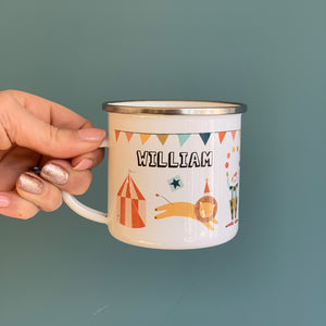 Circus Personalised Placemat, Coaster & Enamel Mug Gift Set