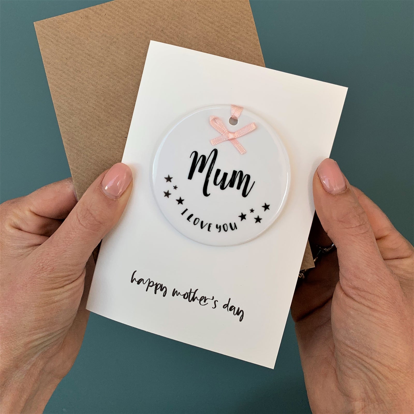 Mothers Day Card With Round Ceramic Ornament Keepsake - Hendog Designs