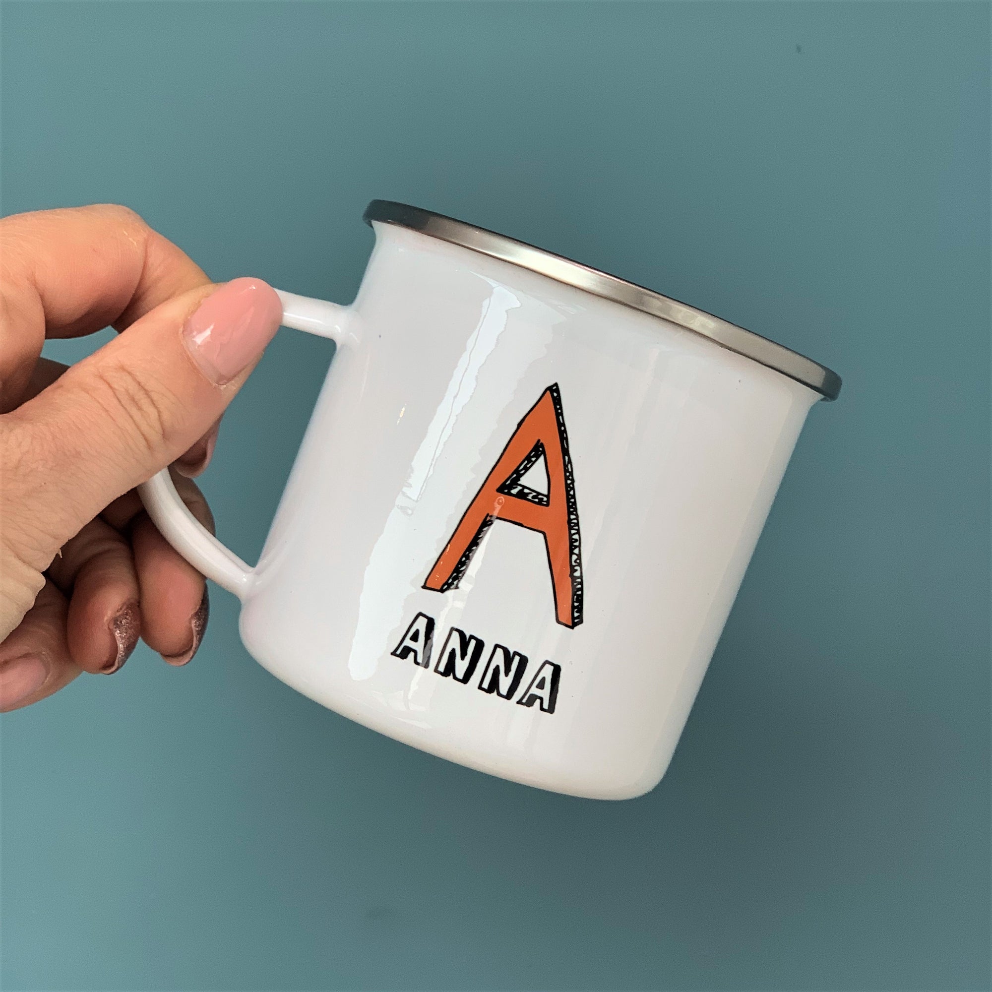 Personalised Narrow Sketch Initial Enamel Mug