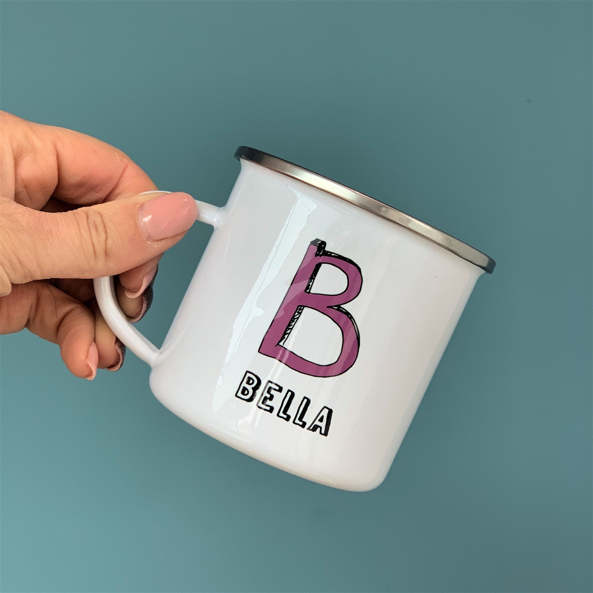 Personalised Narrow Sketch Initial Enamel Mug