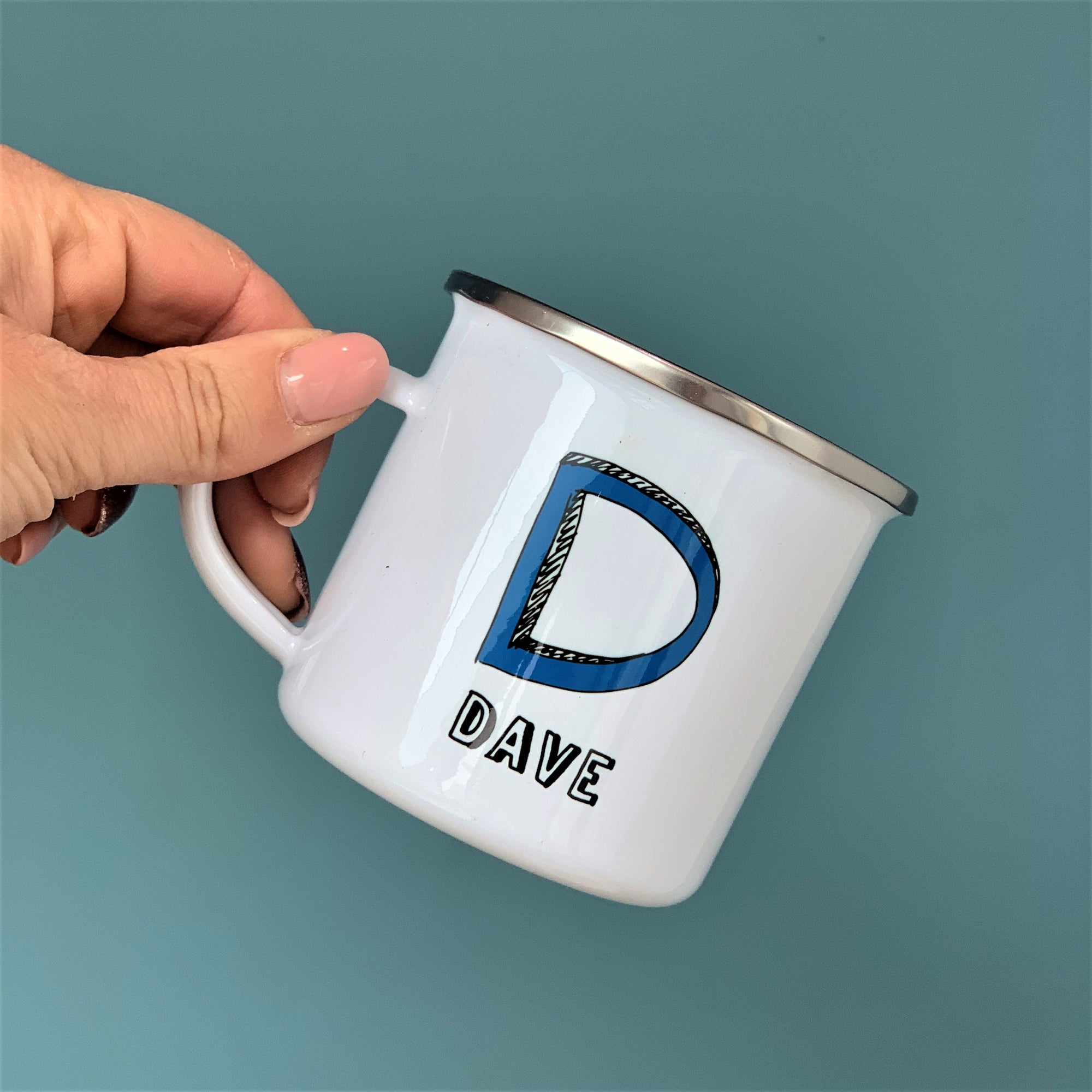 Personalised Narrow Sketch Initial Enamel Mug