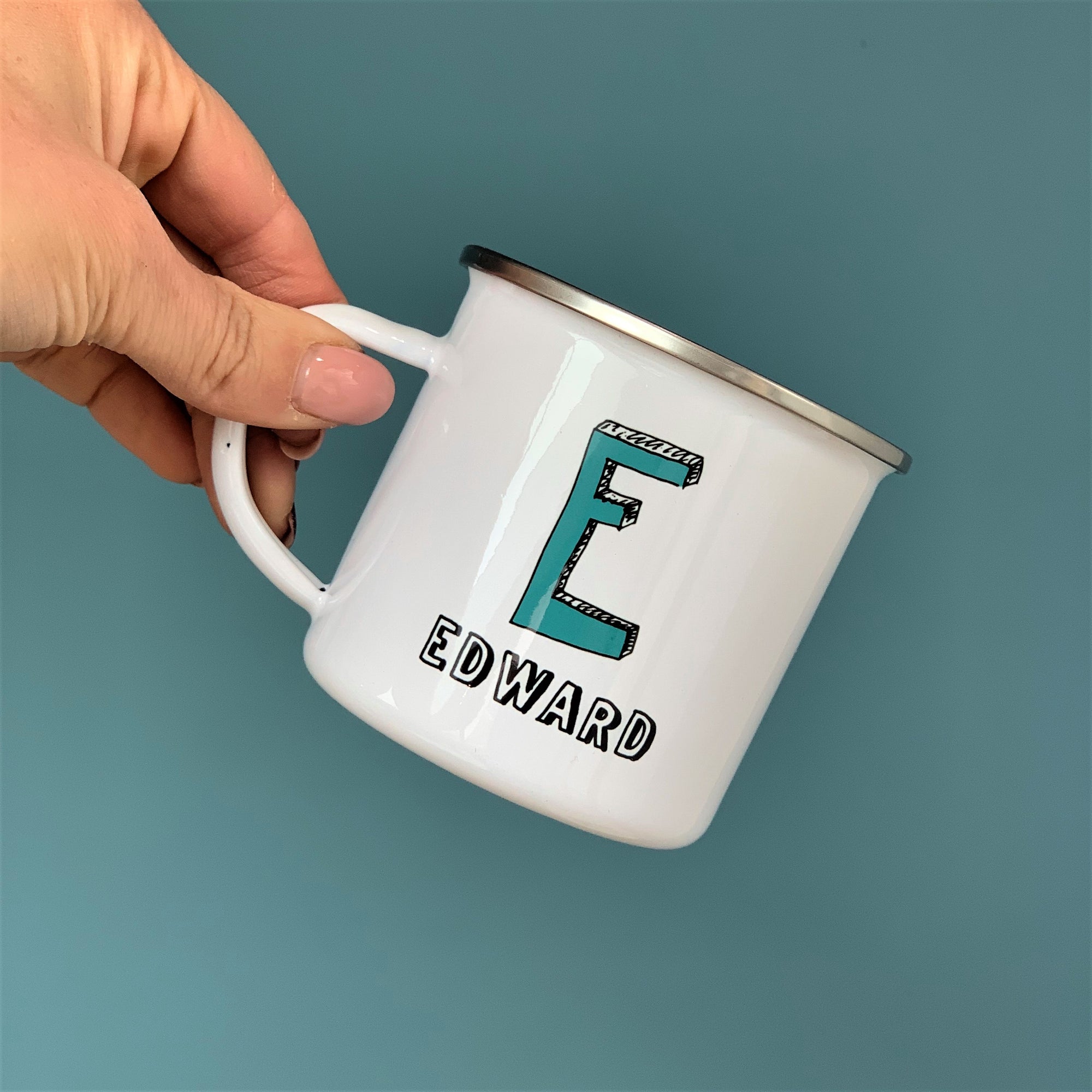 Personalised Narrow Sketch Initial Enamel Mug