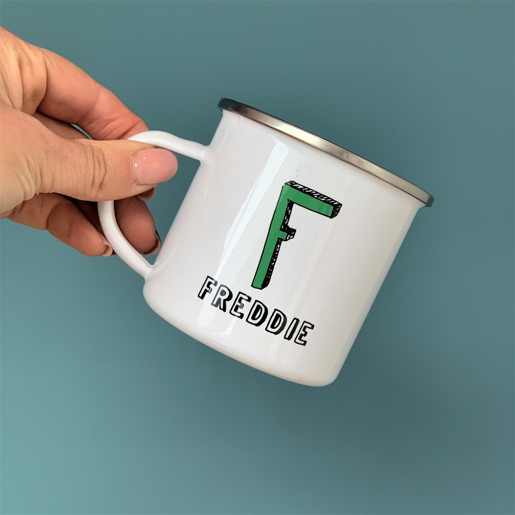 Personalised Narrow Sketch Initial Enamel Mug