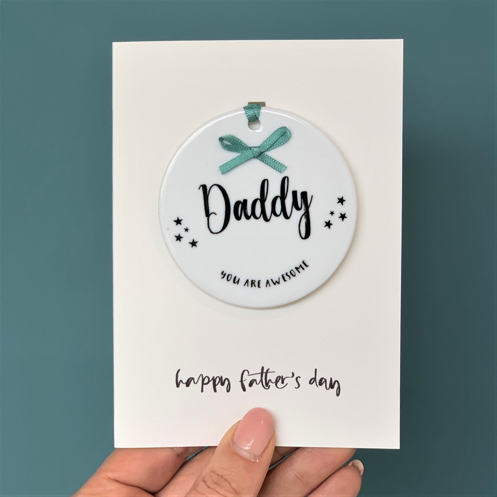 Fathers Day Card With Round Ceramic Ornament Keepsake - Hendog Designs
