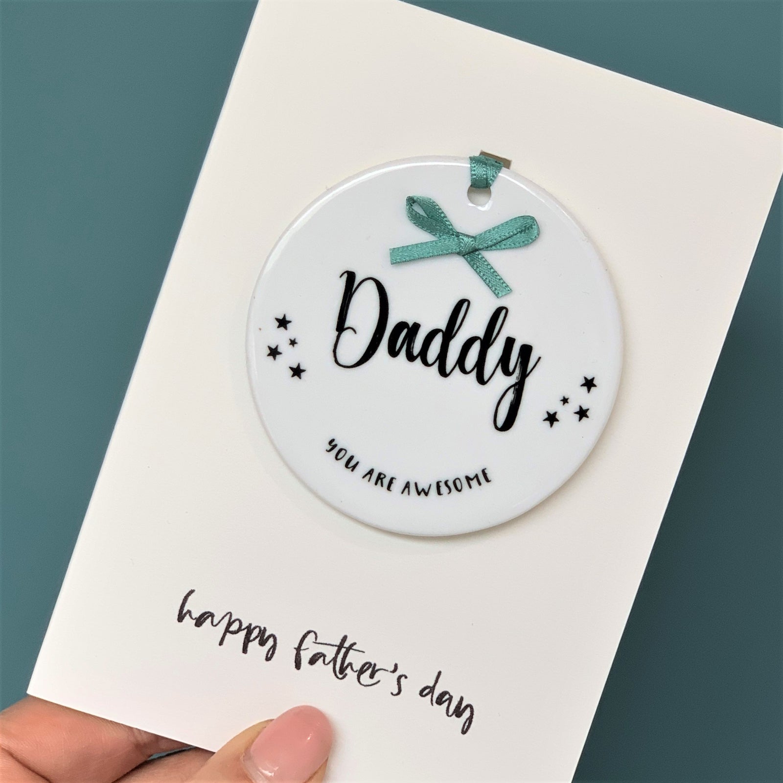 Fathers Day Card With Round Ceramic Ornament Keepsake - Hendog Designs
