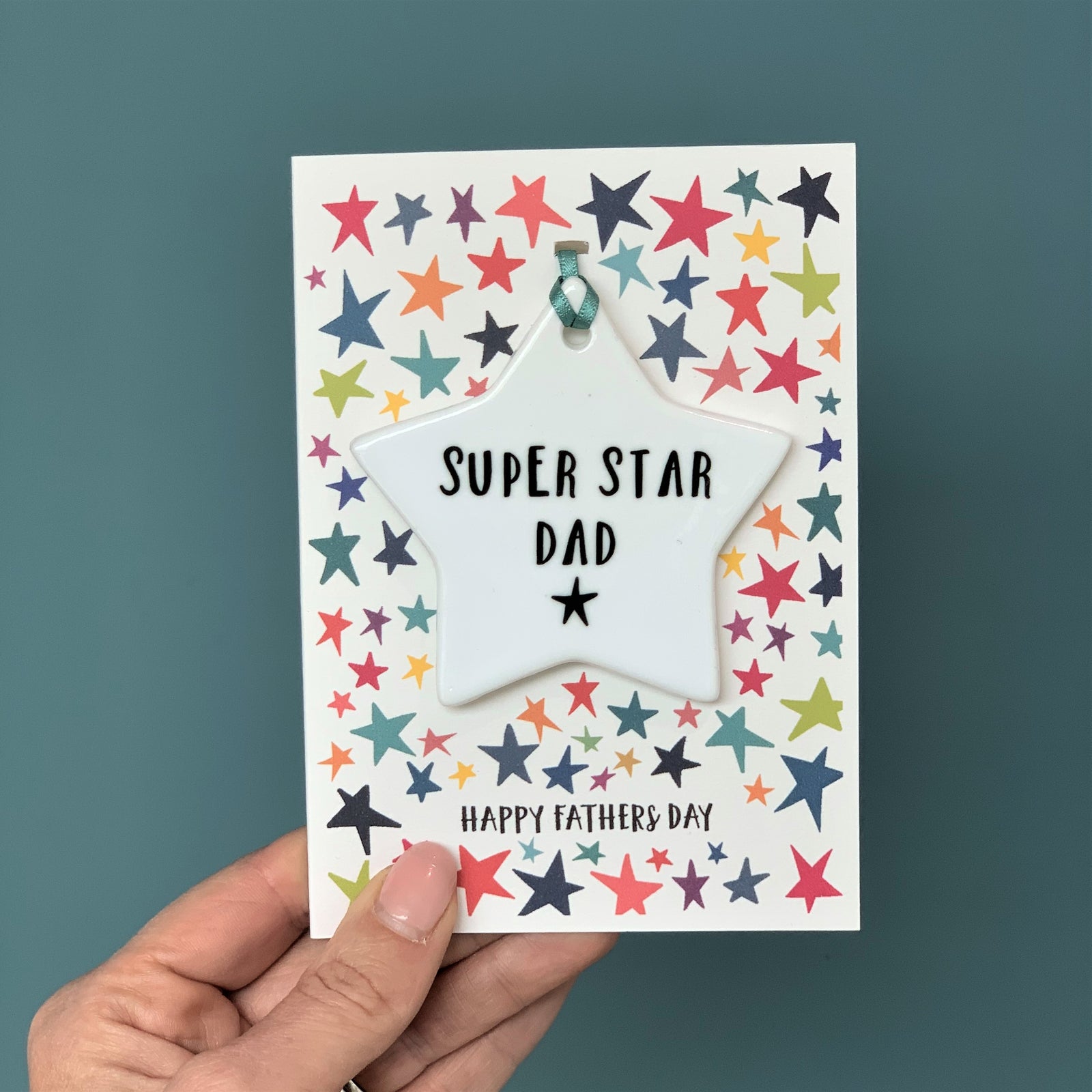 Super Star Dad Card With Ceramic Star Ornament Keepsake - Hendog Designs