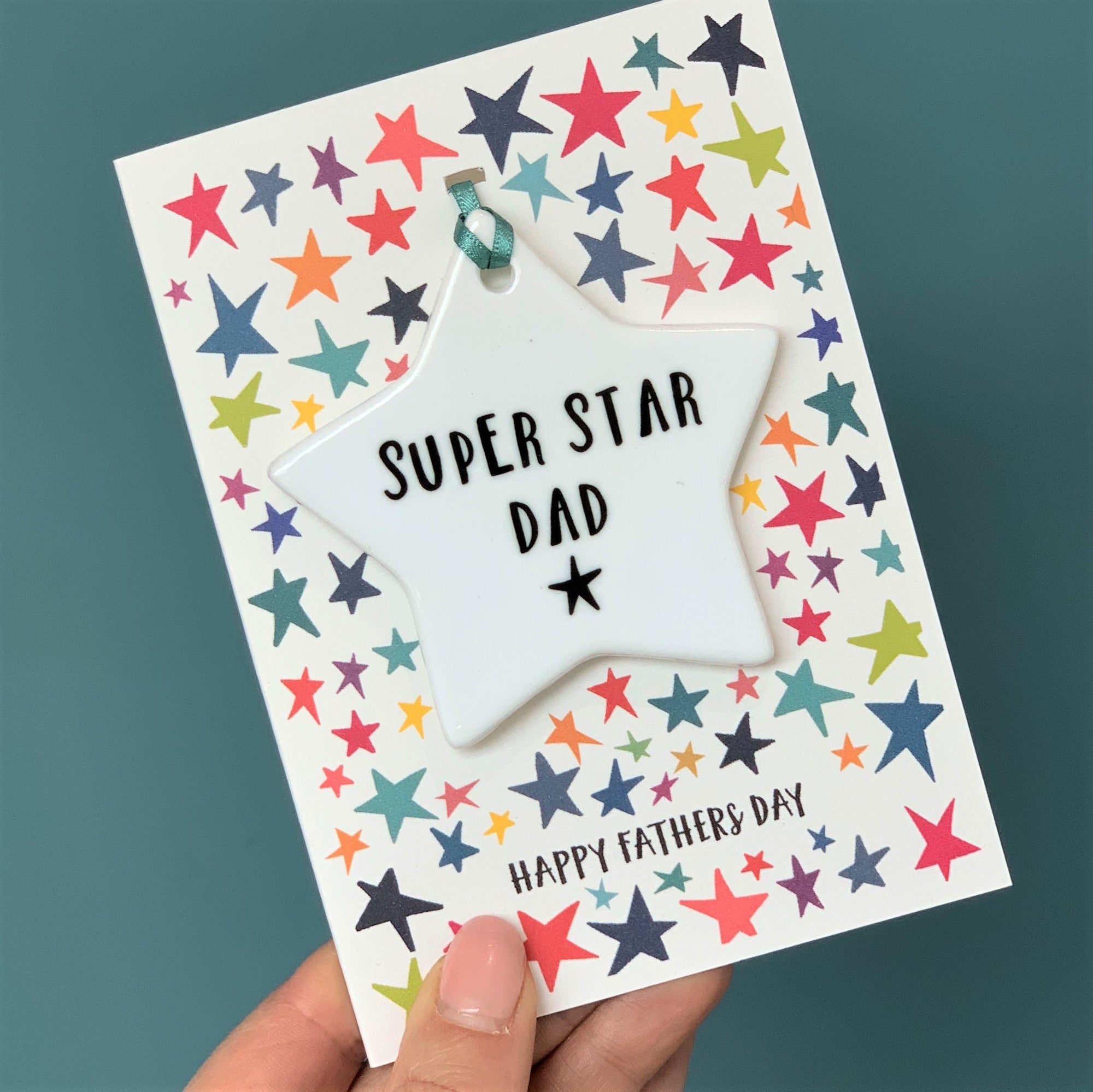 Super Star Dad Card With Ceramic Star Ornament Keepsake