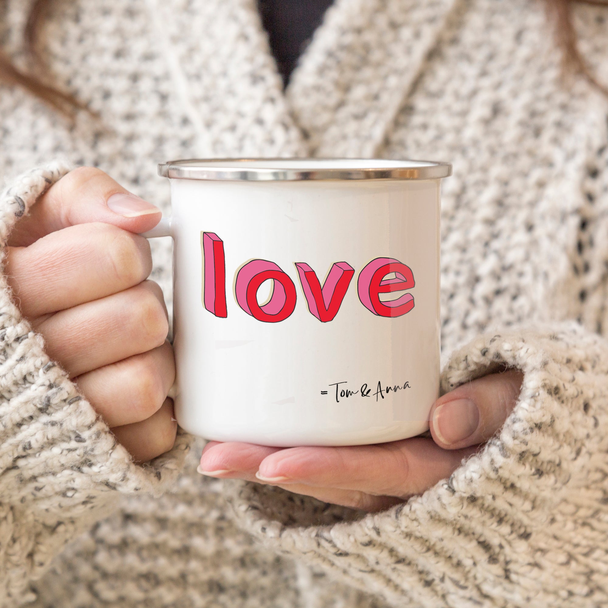 LOVE Enamel mug with couples names - Hendog Designs