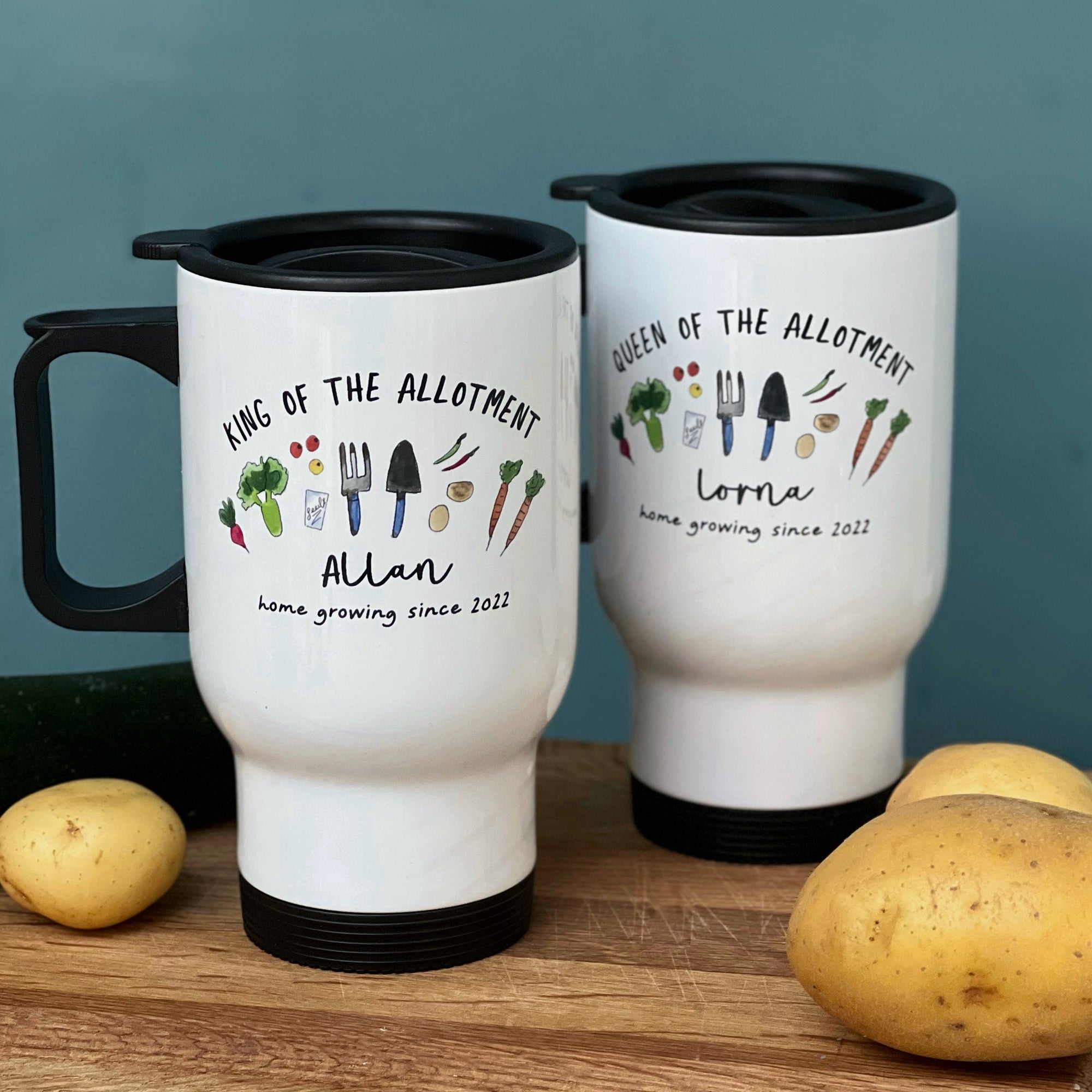 Pair of Personalised allotment travel mugs