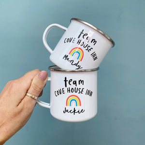 Team Enamel Mugs With Rainbow, For Family Or Work Team