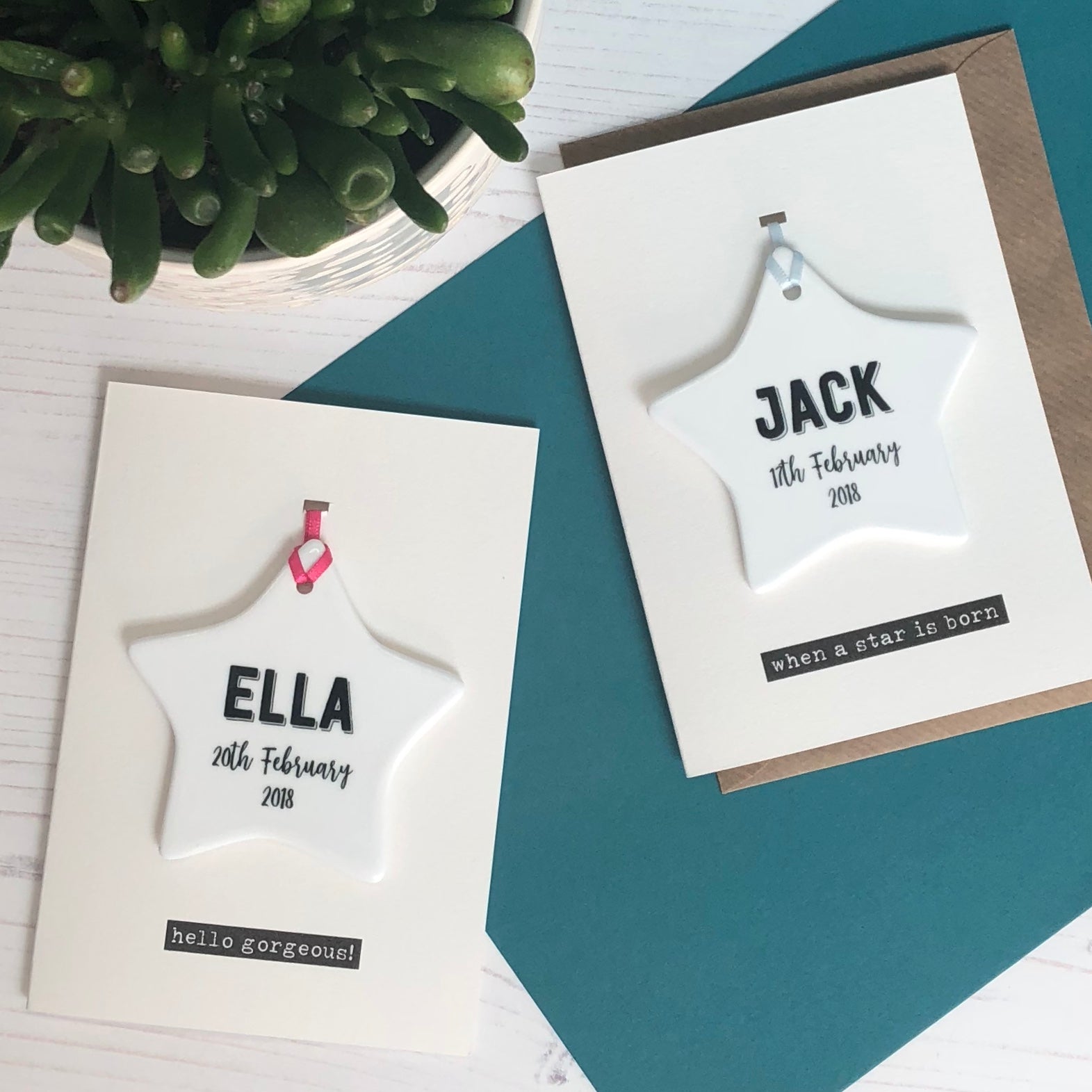 New Baby Card With Ceramic Star Ornament Keepsake - Hendog Designs