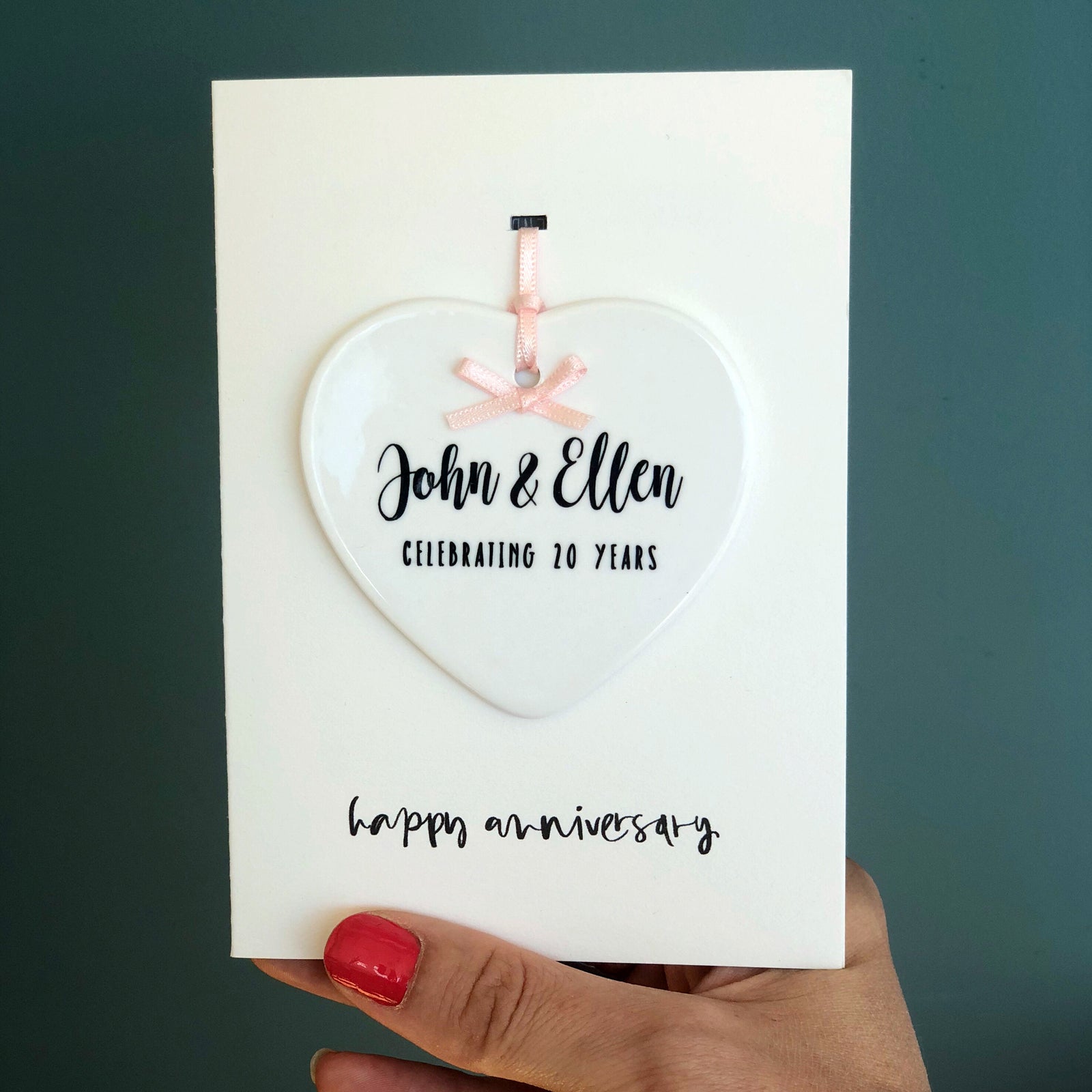 Personalised Anniversary Card With Ceramic heart Ornament Keepsake - Hendog Designs