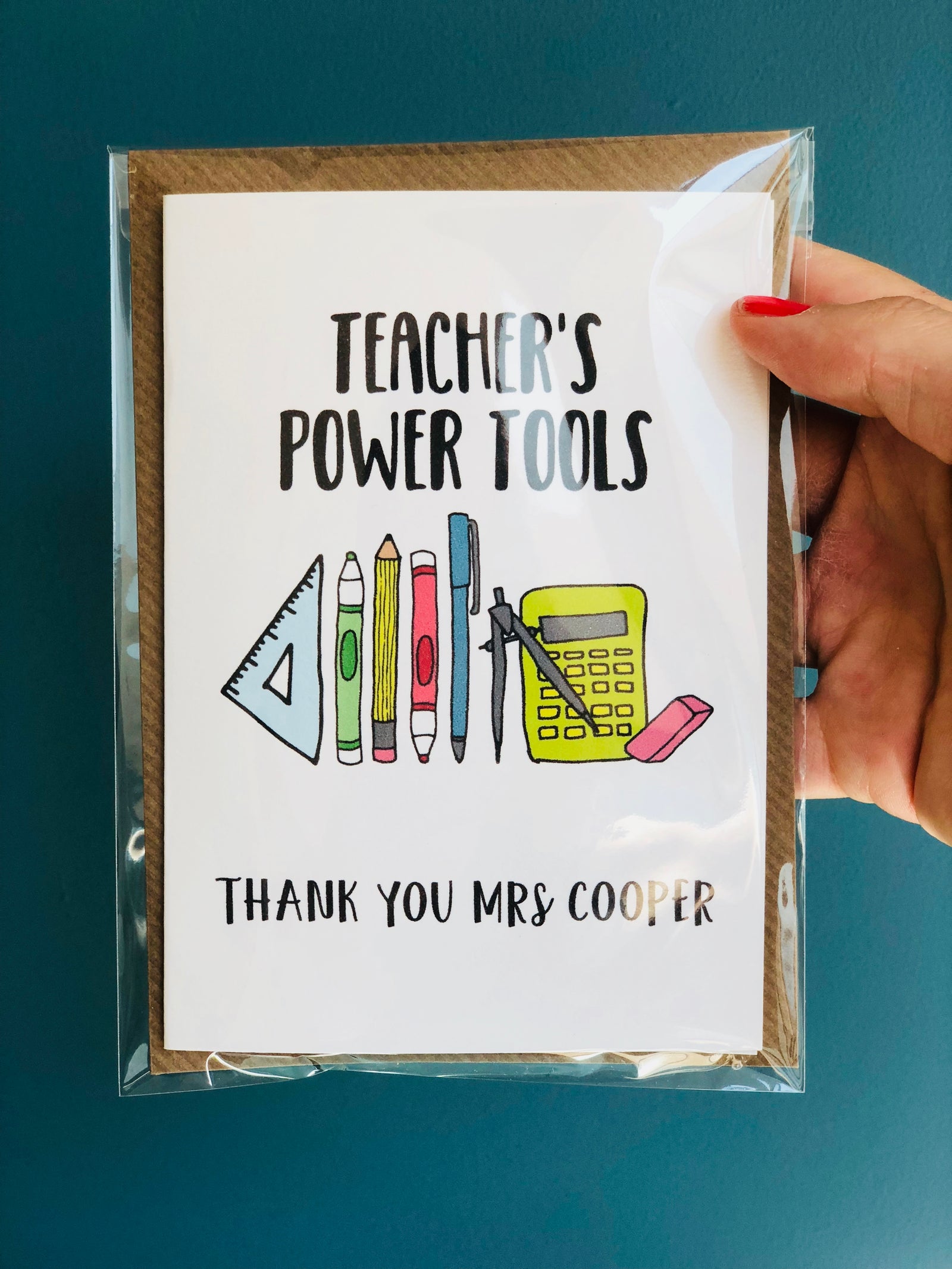 Teachers thank you card with 'Teacher's Power Tools' - Hendog Designs