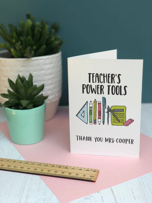 Teachers thank you card with 'Teacher's Power Tools'