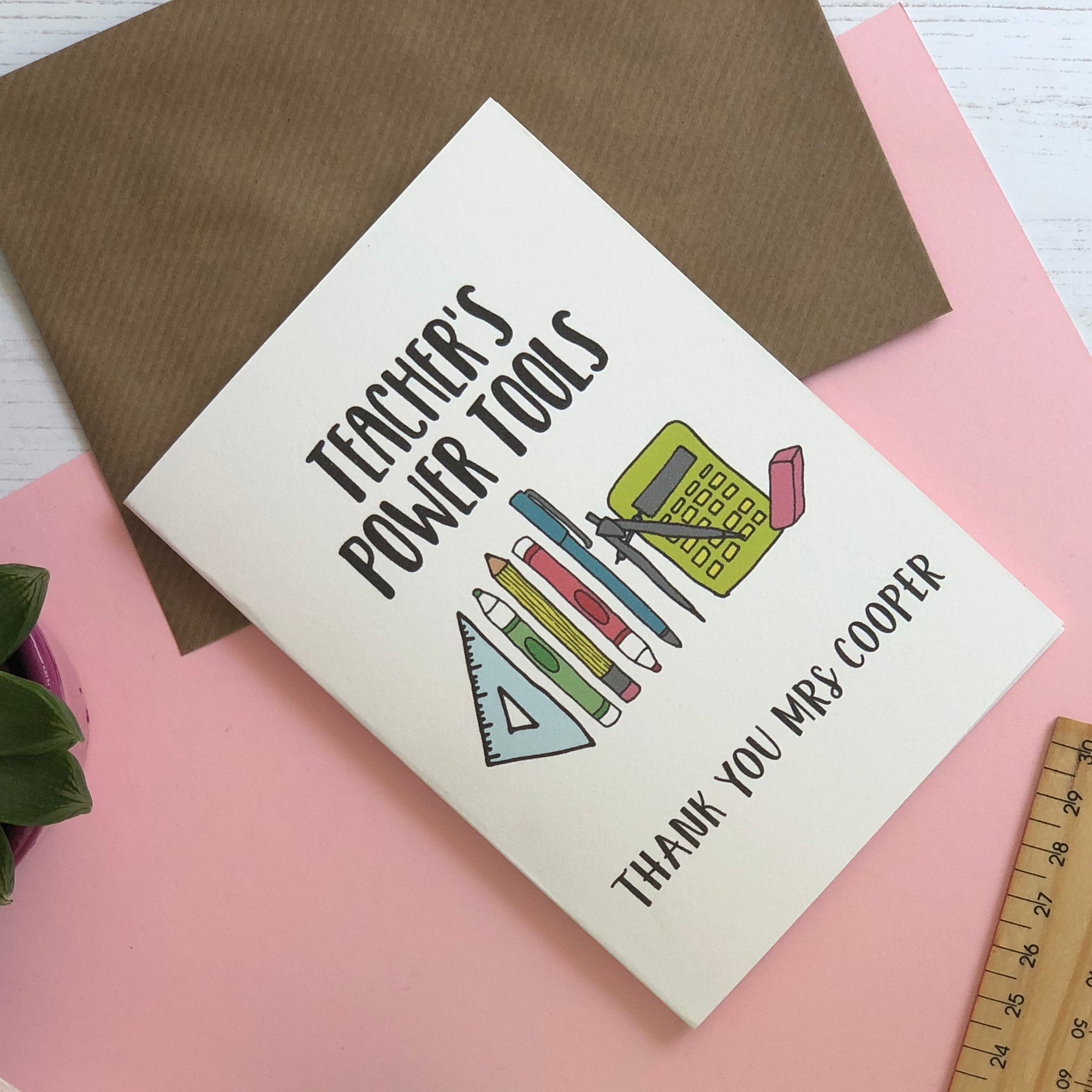 Teachers thank you card with 'Teacher's Power Tools' - Hendog Designs