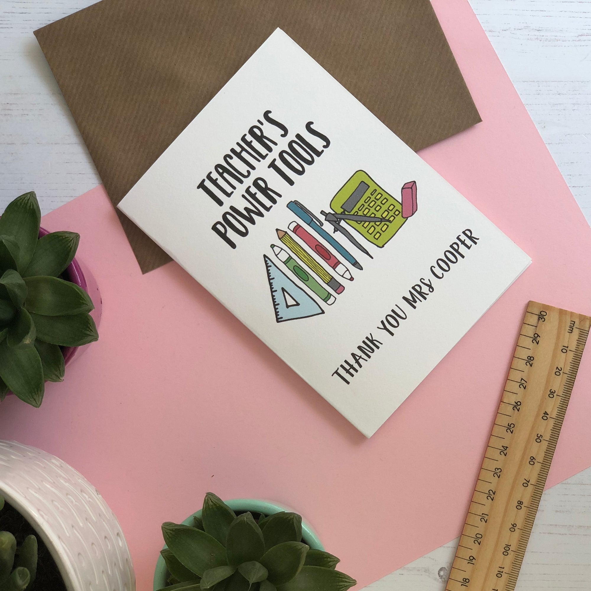 Teachers thank you card with 'Teacher's Power Tools' - Hendog Designs