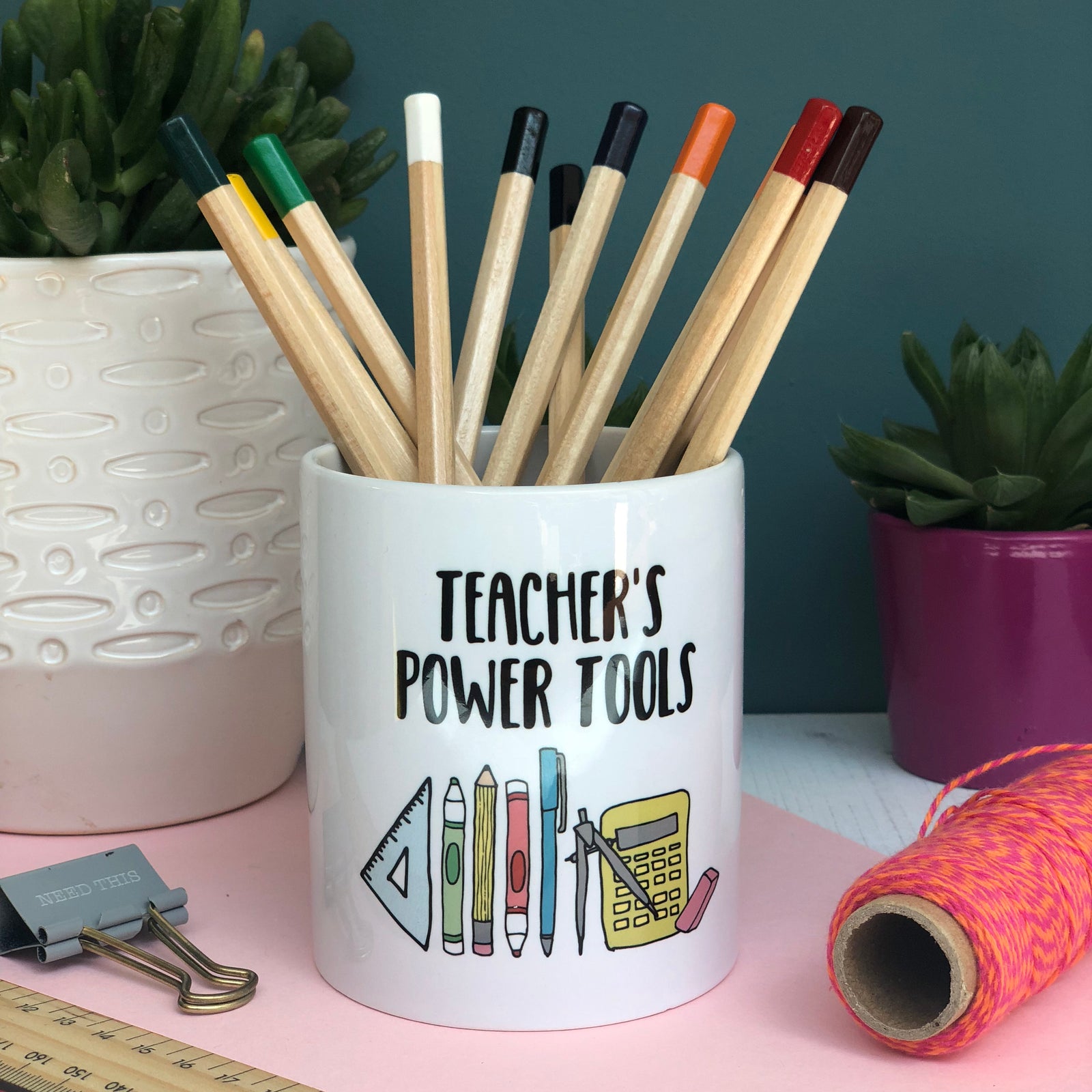 Teacher Ceramic Pen Pot With Teacher's Power Tools Design - Hendog Designs