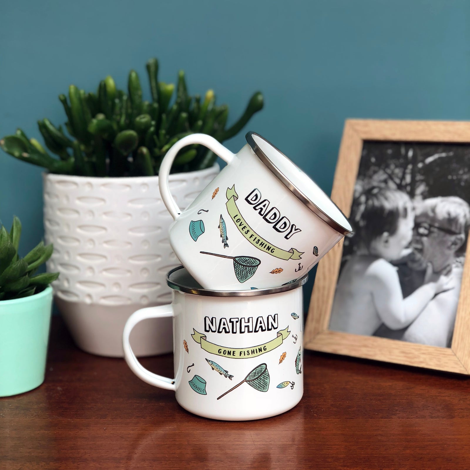 Personalised Fishing themed Enamel Mug - Hendog Designs