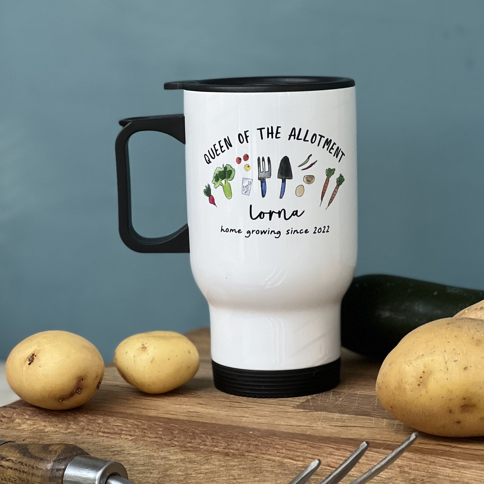 Pair of Personalised allotment travel mugs