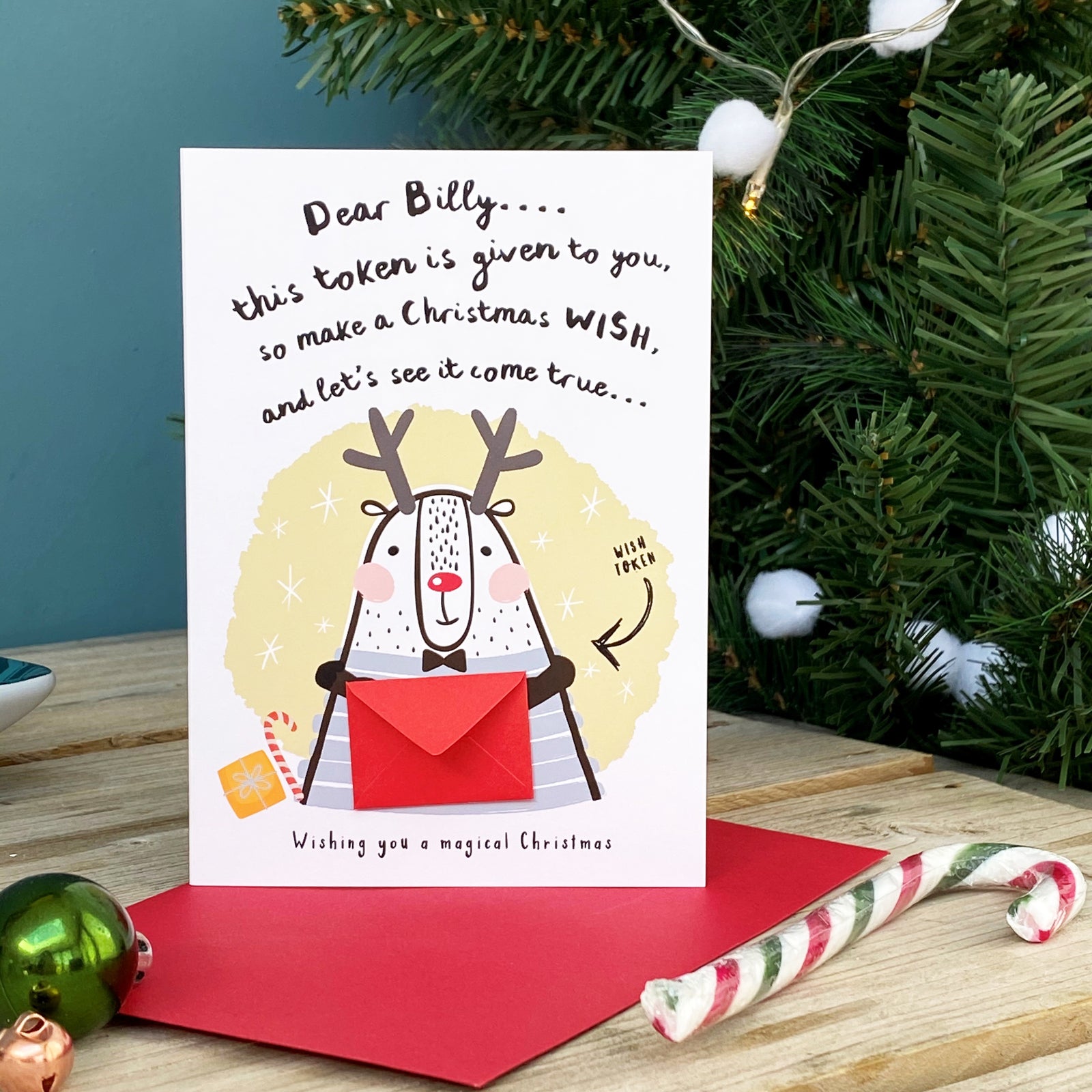 Sending a Christmas Wish token Greeting Card for kids