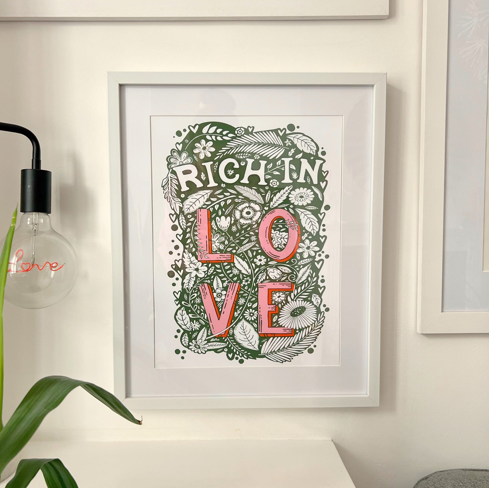 Rich in Love Print with Flowers and leaves
