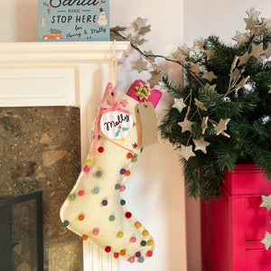 Christmas Stocking Tag Striped With Holly Design