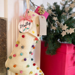 Christmas Stocking Tag Striped With Holly Design