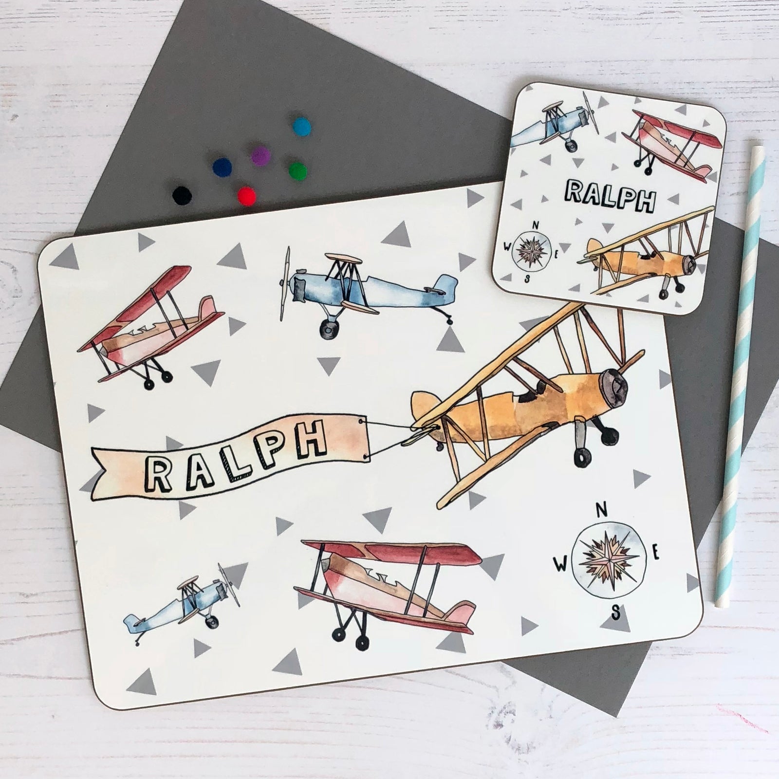Vintage Aeroplanes Placemat and coaster