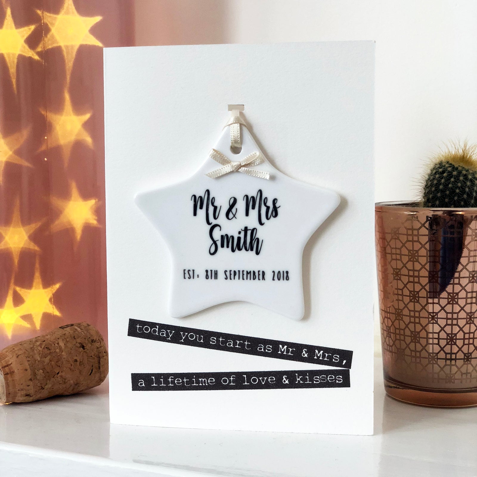 Personalised Wedding Card With Ceramic Star Ornament Keepsake - Hendog Designs