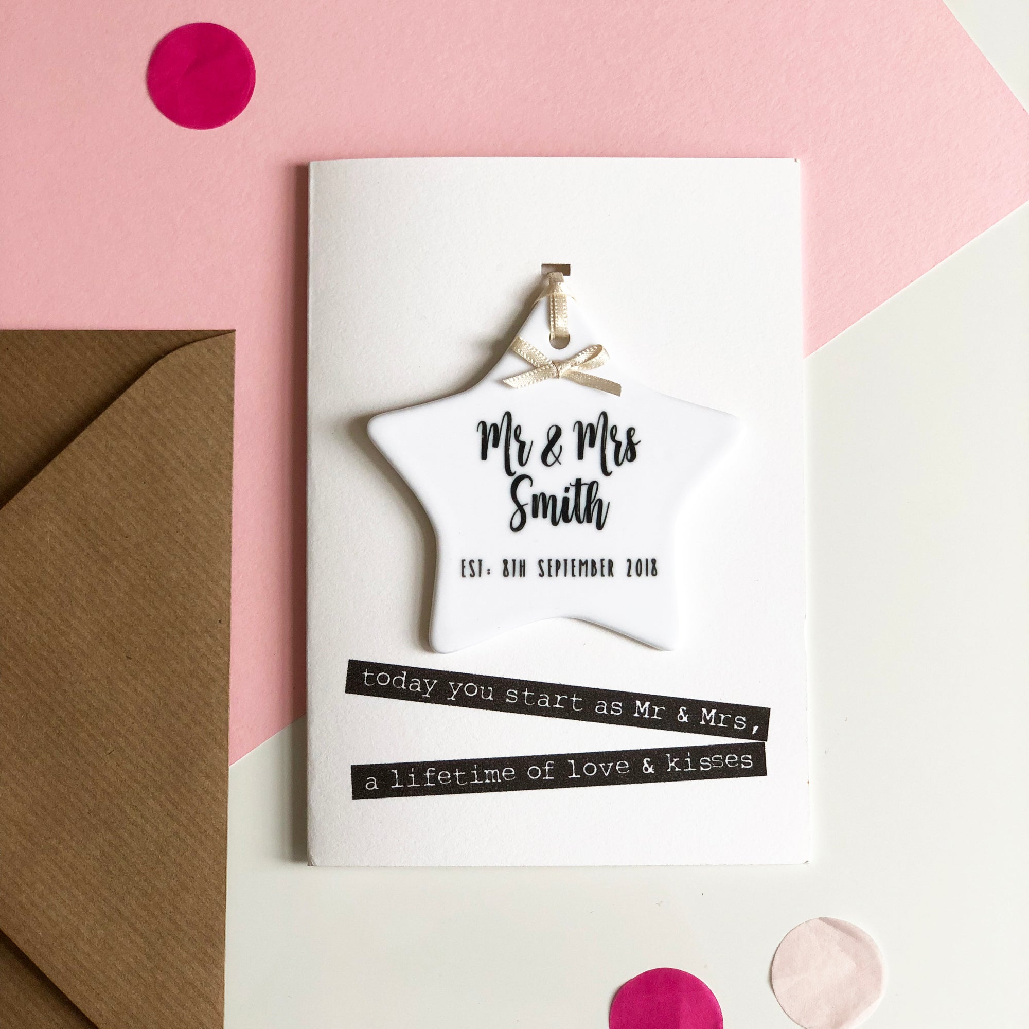 Personalised Wedding Card With Ceramic Star Ornament Keepsake - Hendog Designs