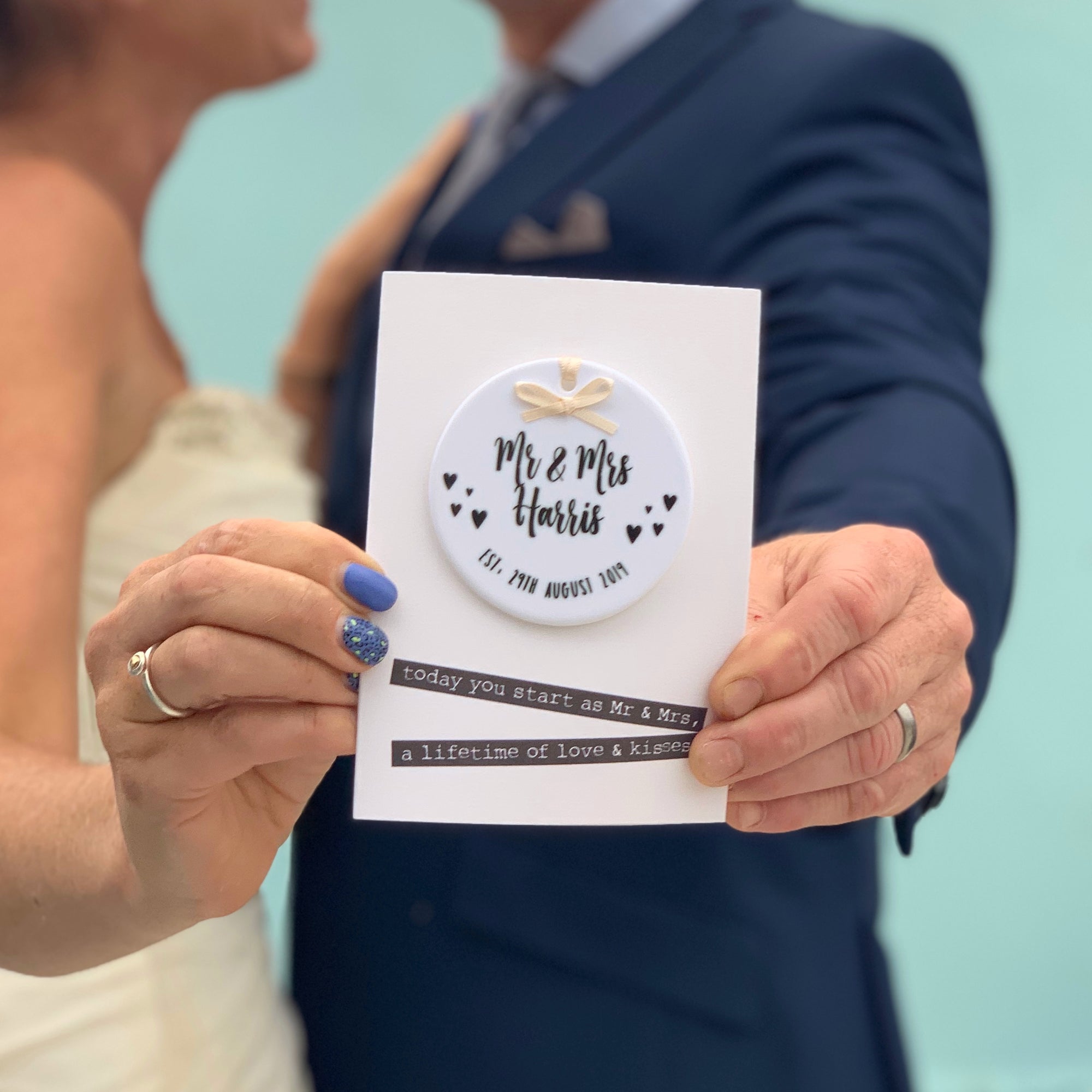 Wedding Card With Ceramic Round Keepsake - Hendog Designs