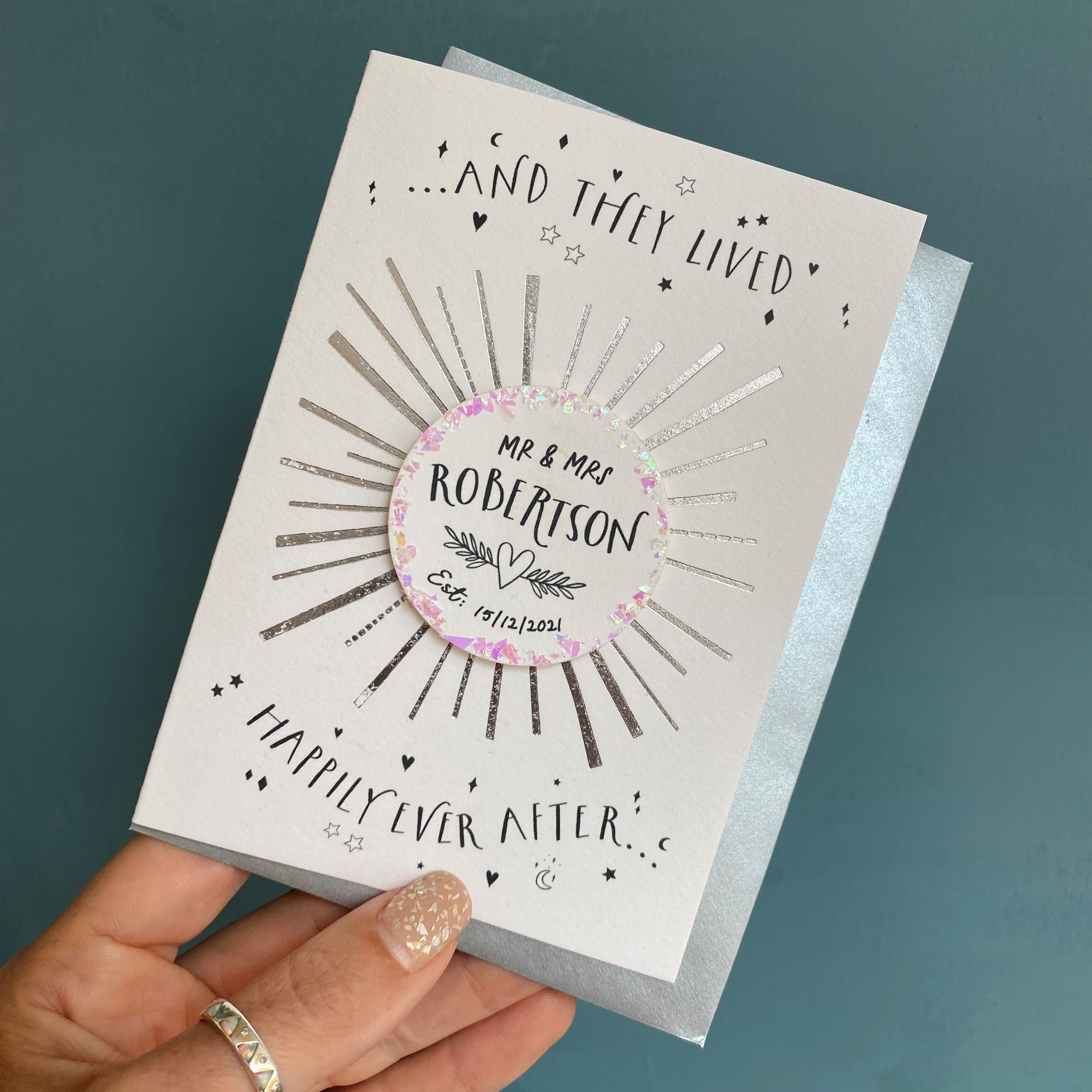 Iridescent Confetti Personalised Wedding Card