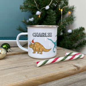 Christmas Dinosaur Enamel Mug