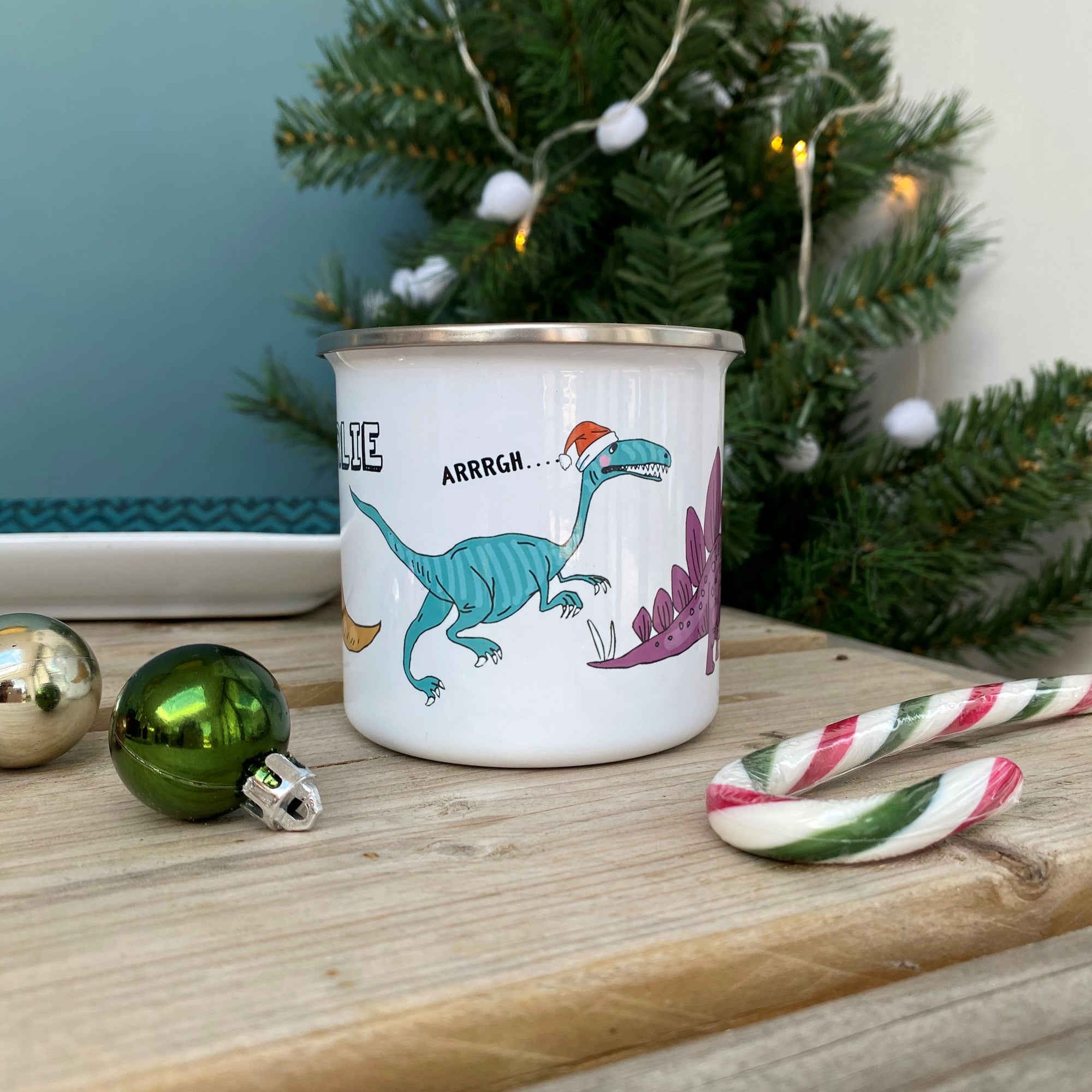 Christmas Dinosaur Enamel Mug