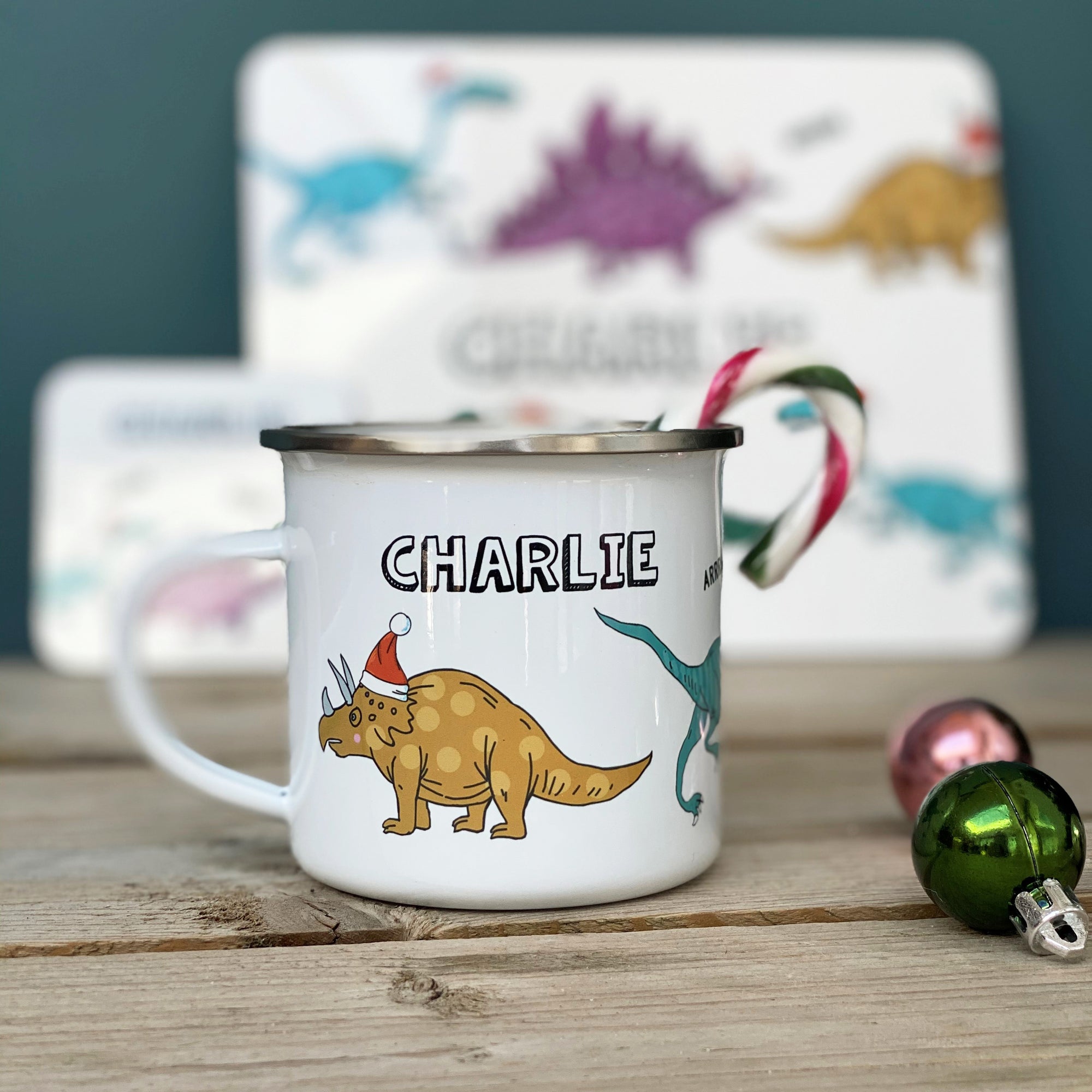 Christmas Dinosaur Enamel Mug