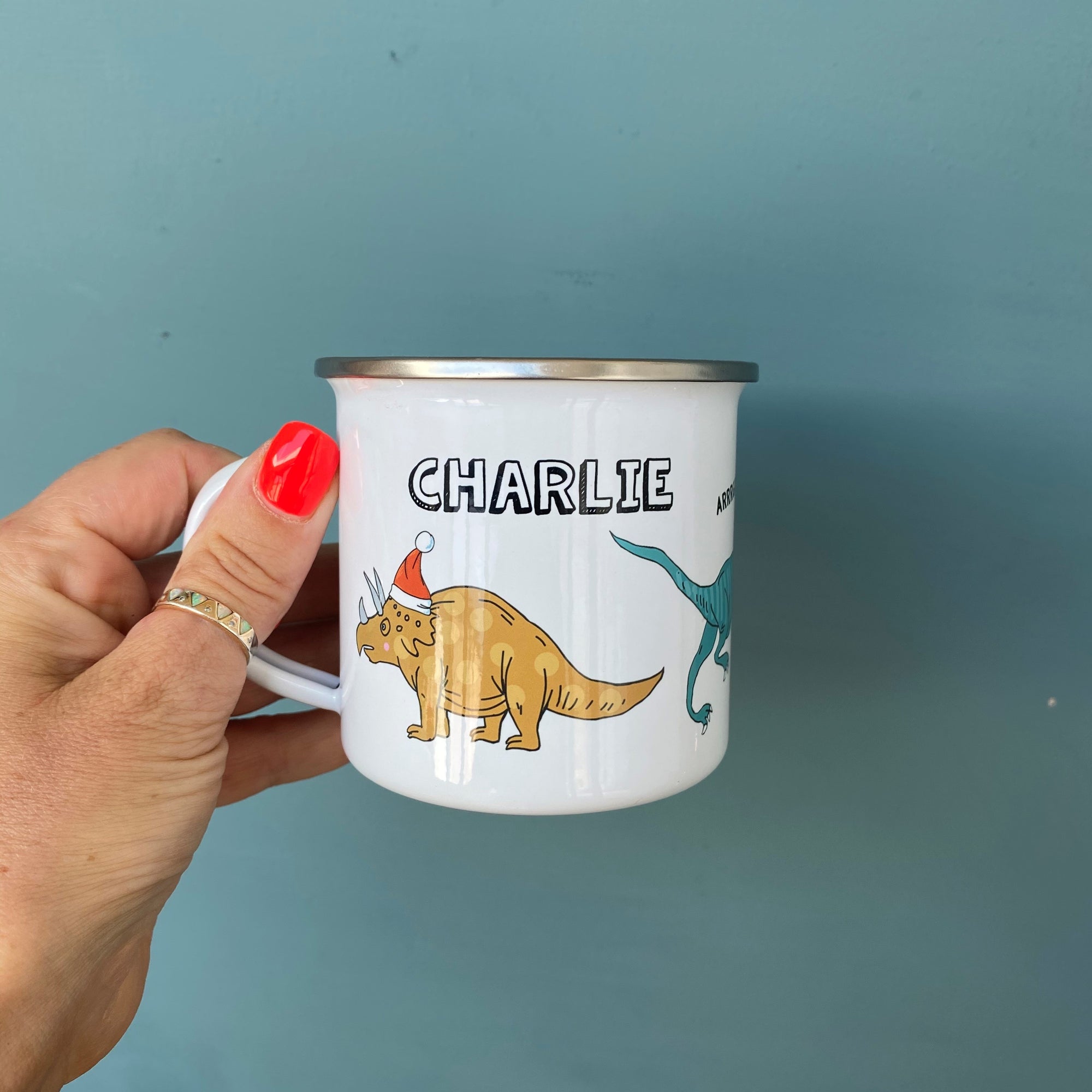 Christmas Dinosaur Enamel Mug