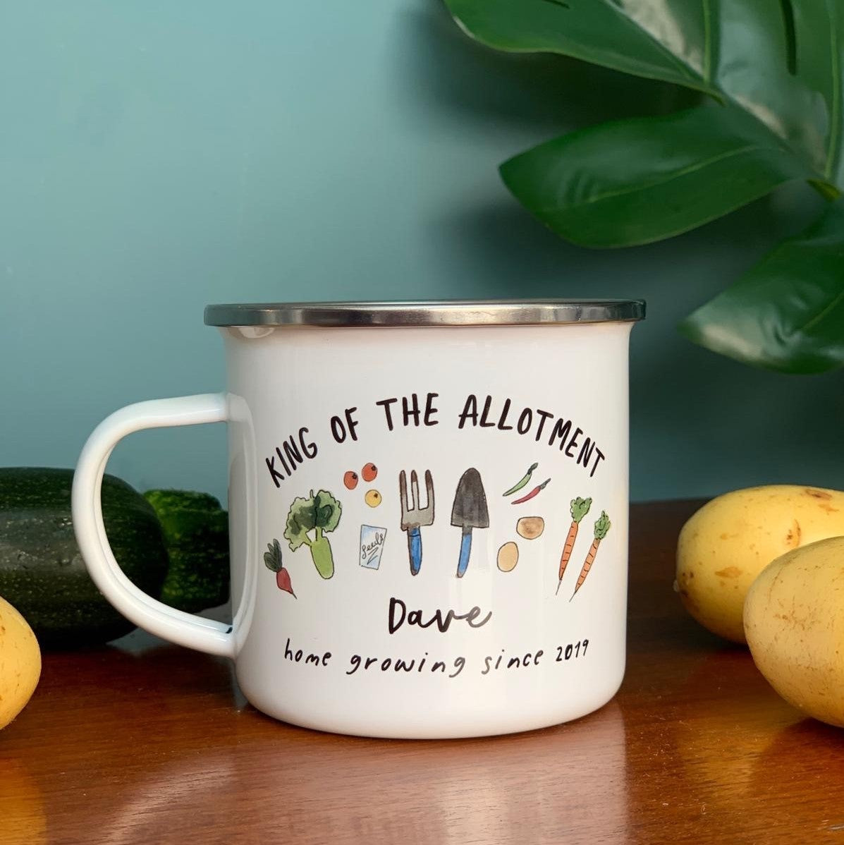 Personalised Allotment themed Enamel Mug