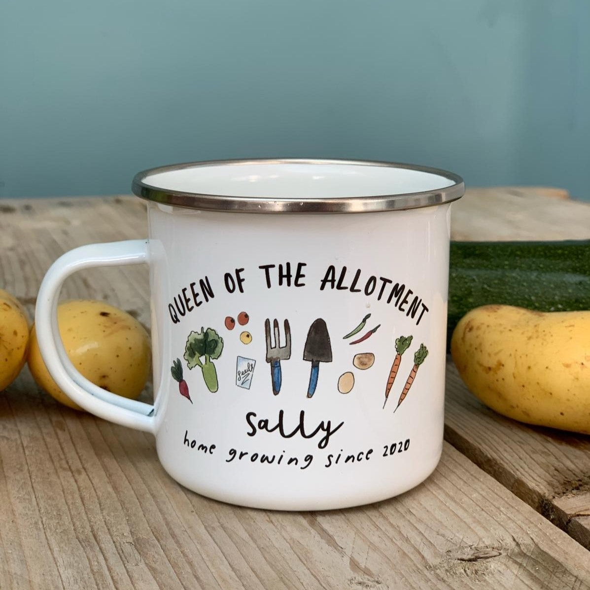 Personalised Allotment themed Enamel Mug