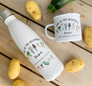 Personalised Allotment themed Enamel Mug & Thermal bottle set