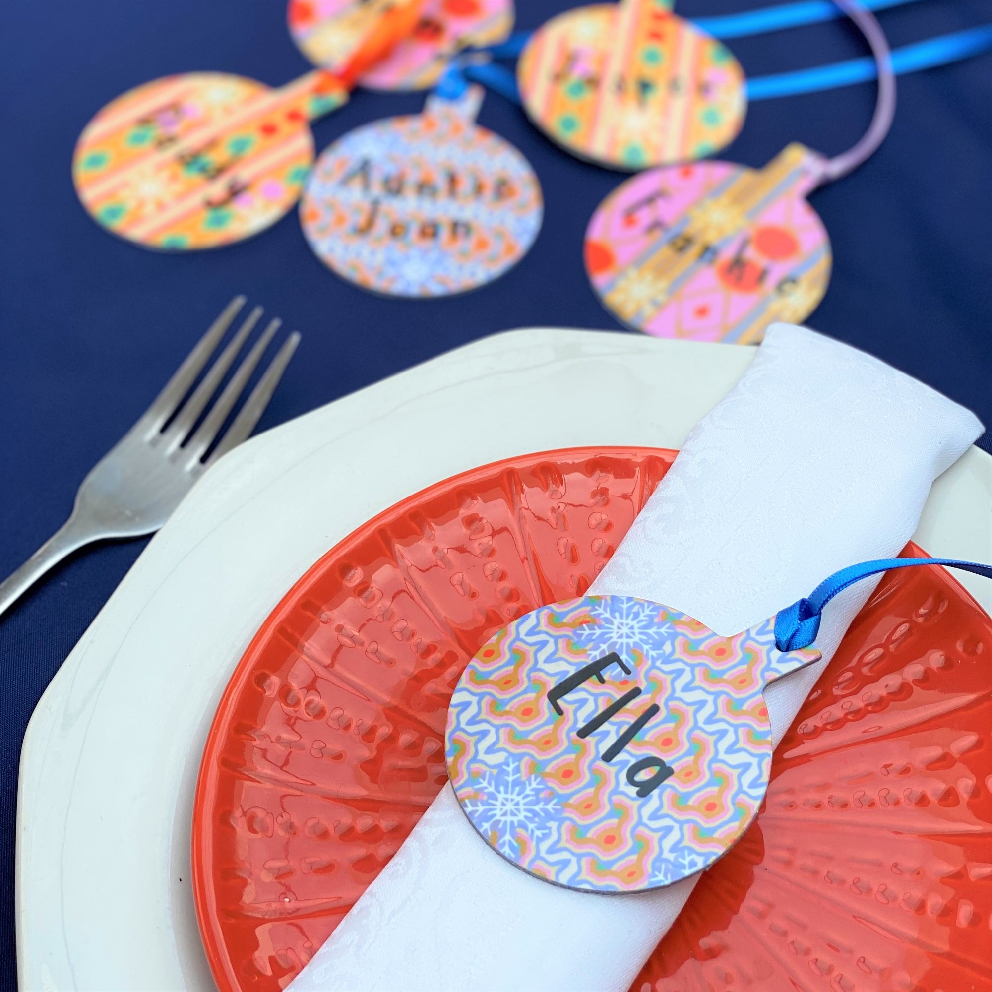 Set Of Four Bright Table Place Settings In Bauble Design