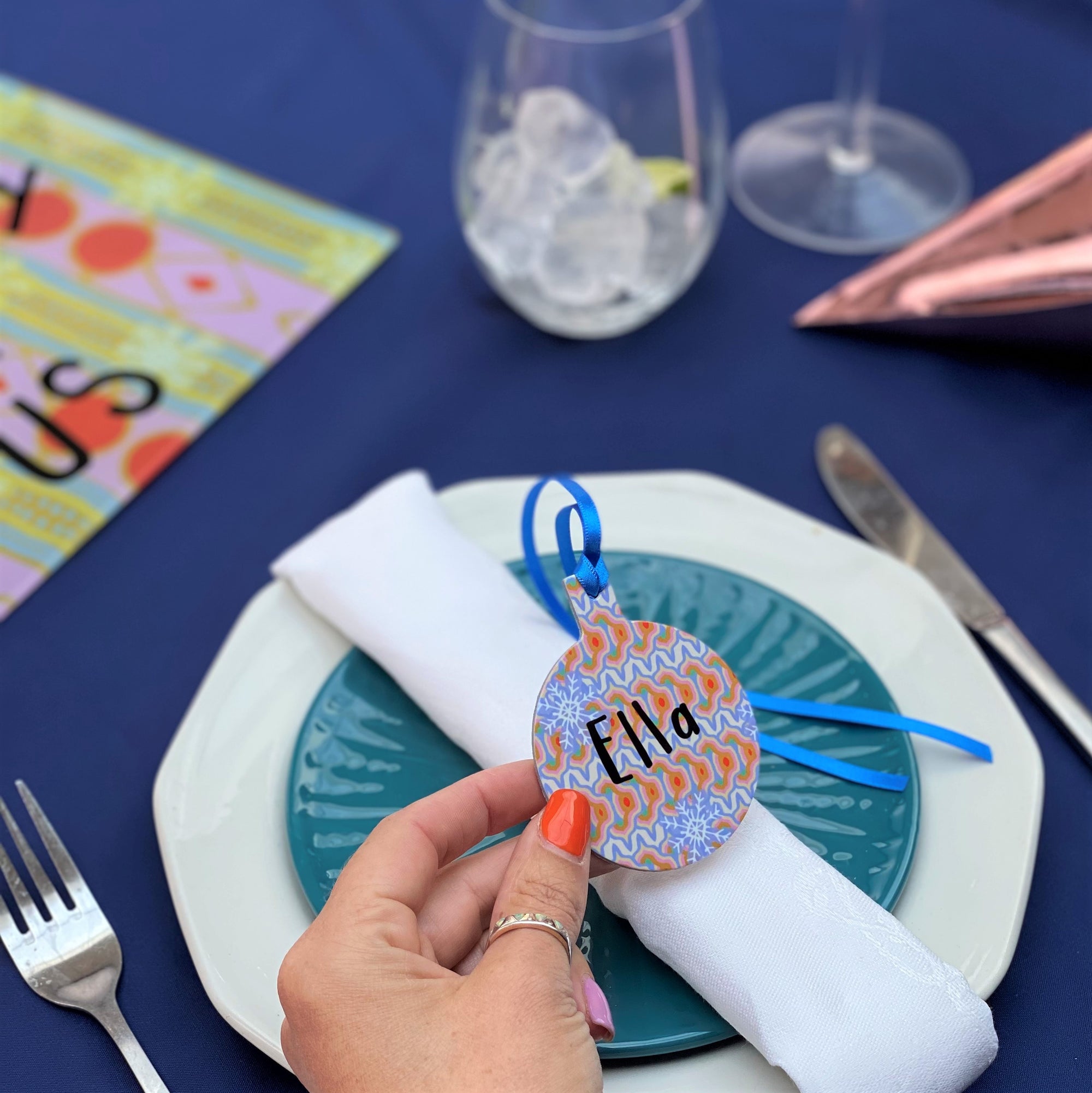 Set Of Four Bright Table Place Settings In Bauble Design