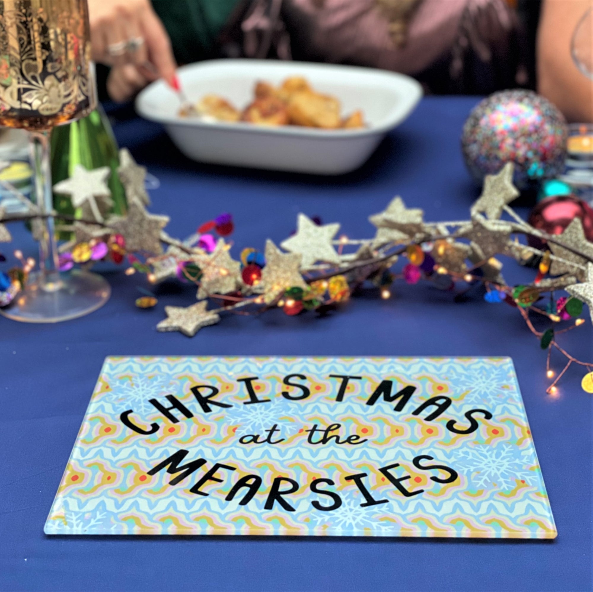 Festive 'Christmas At The…' Glass Serving/Chopping Board