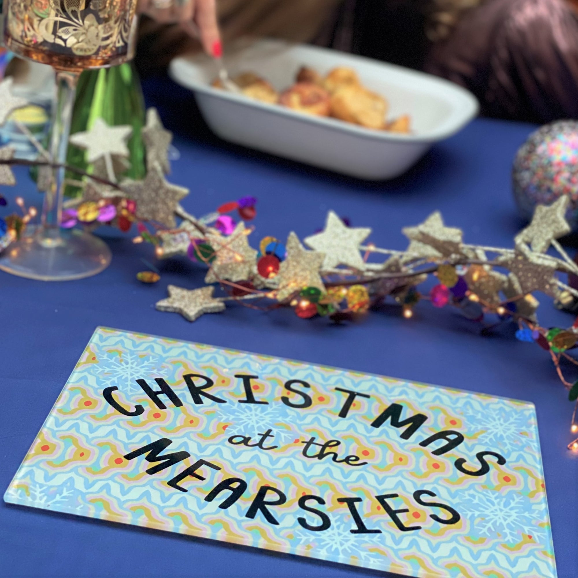 Festive 'Christmas At The…' Glass Serving/Chopping Board