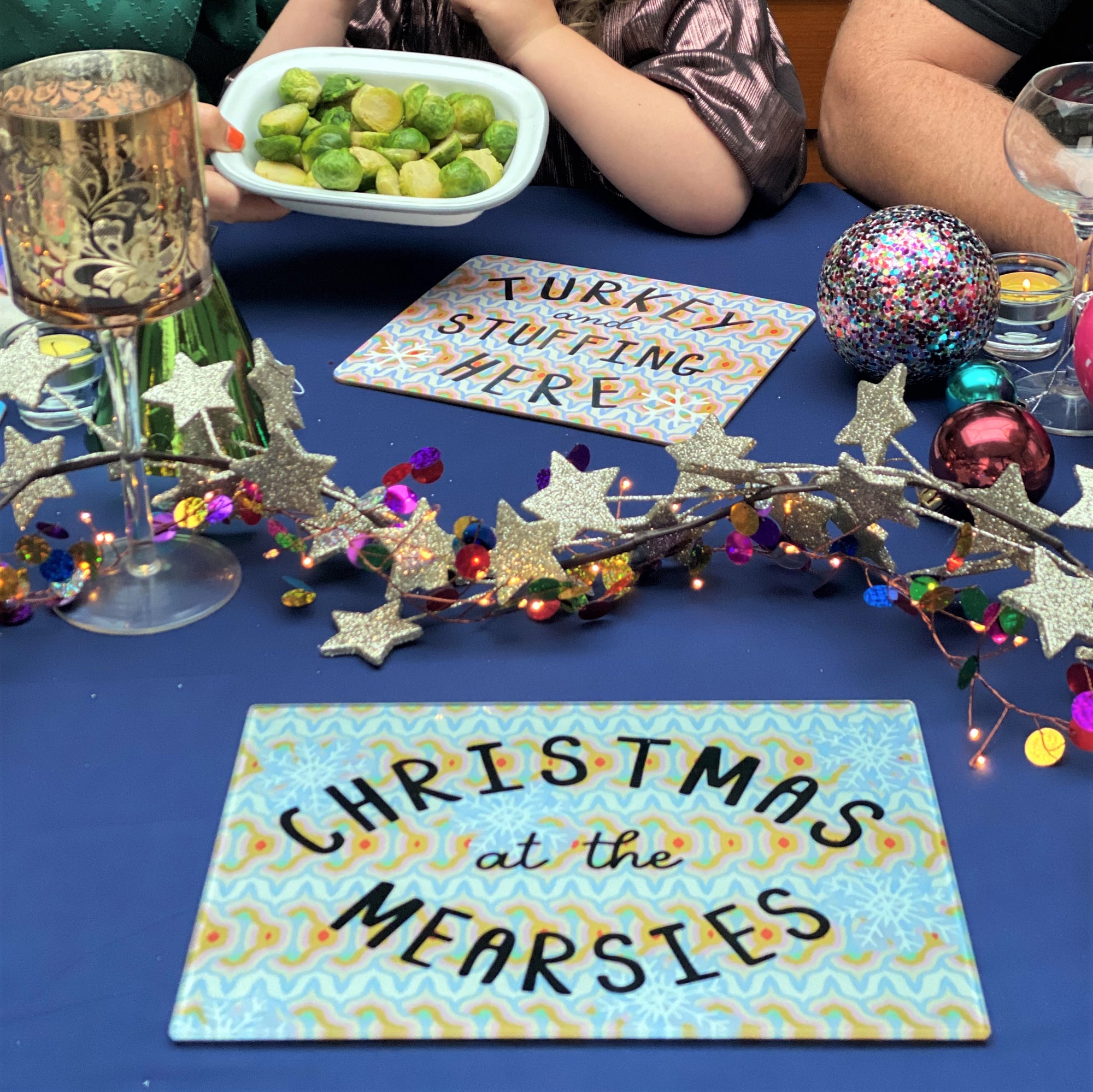 Festive 'Christmas At The…' Glass Serving/Chopping Board